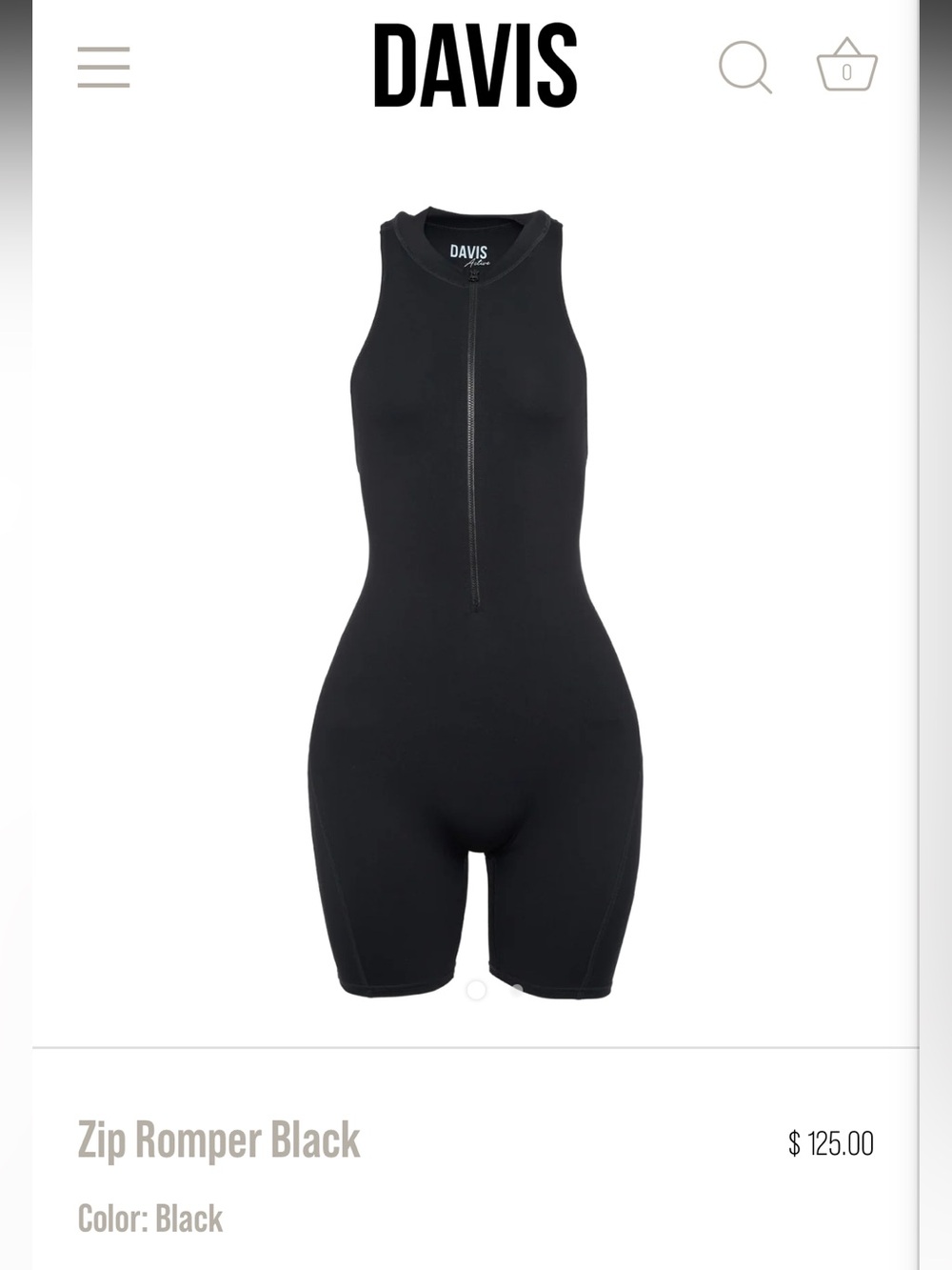 NWOT Davis Active Zip Romper - Black Women’s Shapewear Bodysuit